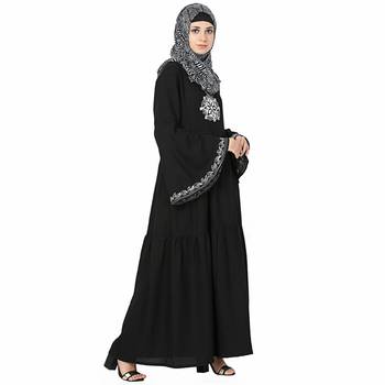 Black printed polyester stitched islamic abaya 6