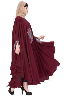 Maroon Nida Plain Stitched Islamic Kaftan Abaya 4