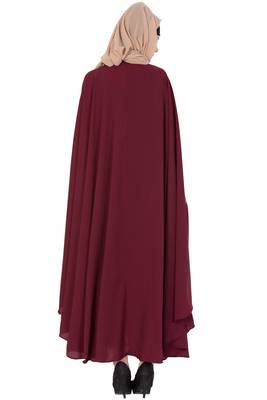 Maroon Nida Plain Stitched Islamic Kaftan Abaya 5