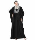 Black printed polyester stitched islamic abaya