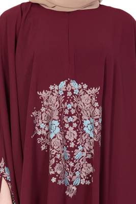 Maroon Nida Plain Stitched Islamic Kaftan Abaya 6
