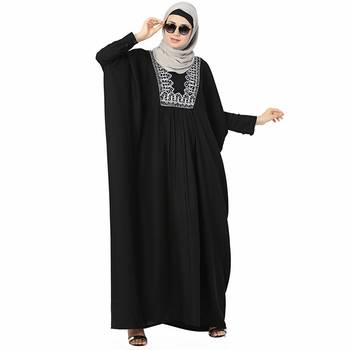 Black printed polyester stitched islamic abaya 2