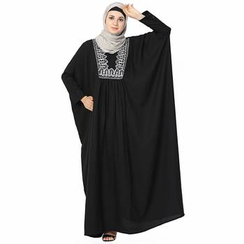 Black printed polyester stitched islamic abaya 3
