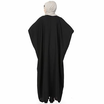 Black printed polyester stitched islamic abaya 4