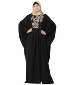 Black printed polyester stitched islamic abaya