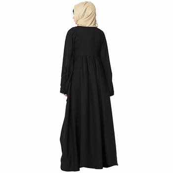 Black printed polyester stitched islamic abaya 3