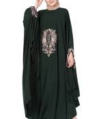 Dark Green Nida Plain Stitched Irani Kaftan Abaya