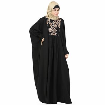 Black printed polyester stitched islamic abaya 5