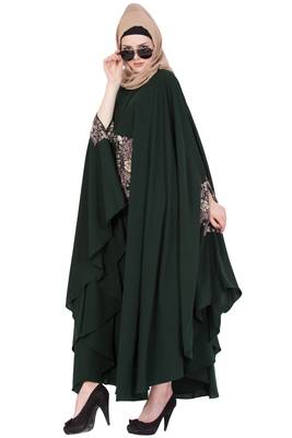 Dark Green Nida Plain Stitched Irani Kaftan Abaya 2