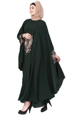 Dark Green Nida Plain Stitched Irani Kaftan Abaya 3