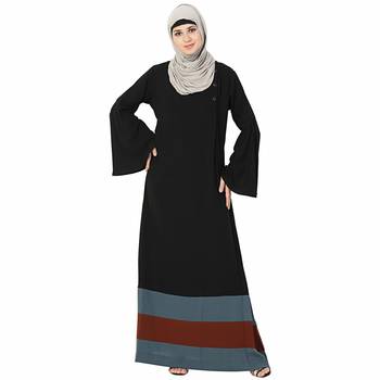 Black plain polyester stitched islamic abaya 1