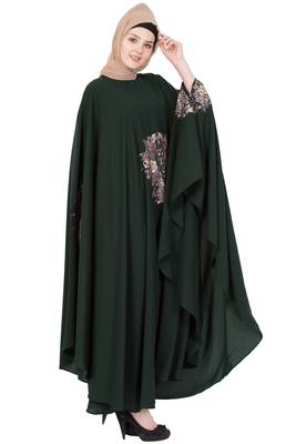 Dark Green Nida Plain Stitched Irani Kaftan Abaya 4