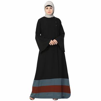 Black plain polyester stitched islamic abaya 2