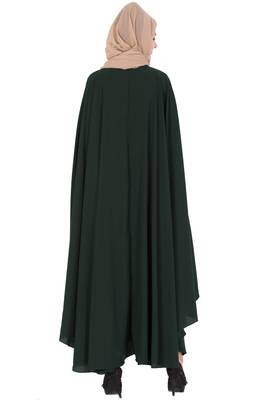 Dark Green Nida Plain Stitched Irani Kaftan Abaya 5