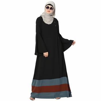 Black plain polyester stitched islamic abaya 3