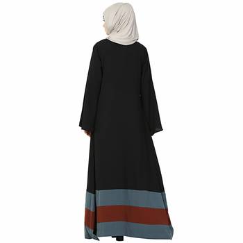 Black plain polyester stitched islamic abaya 4