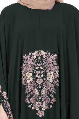 Dark Green Nida Plain Stitched Irani Kaftan Abaya 6