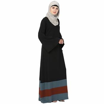 Black plain polyester stitched islamic abaya 5