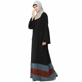 Black plain polyester stitched islamic abaya 6