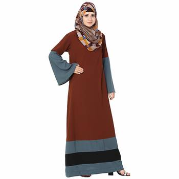 Brown plain polyester stitched islamic abaya 2