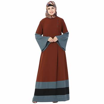 Brown plain polyester stitched islamic abaya 4