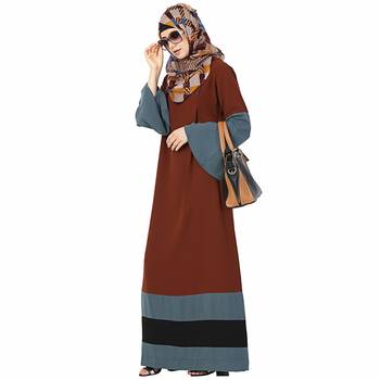 Brown plain polyester stitched islamic abaya 5