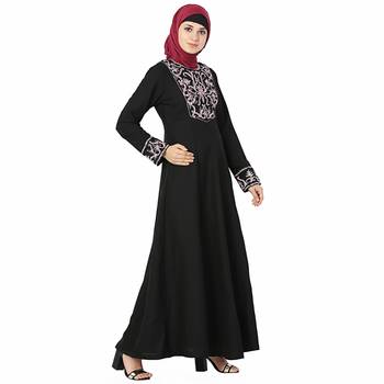 Black plain polyester stitched islamic abaya 1
