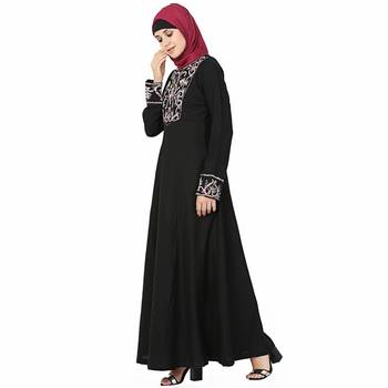 Black plain polyester stitched islamic abaya 2