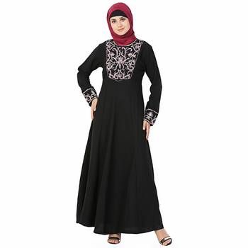 Black plain polyester stitched islamic abaya 3