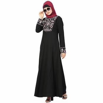 Black plain polyester stitched islamic abaya 4