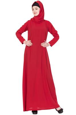 Black And Red Nida Embroidered Stitched Islamic Abaya With Cardigan 2