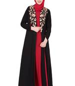Black And Red Nida Embroidered Stitched Islamic Abaya With Cardigan