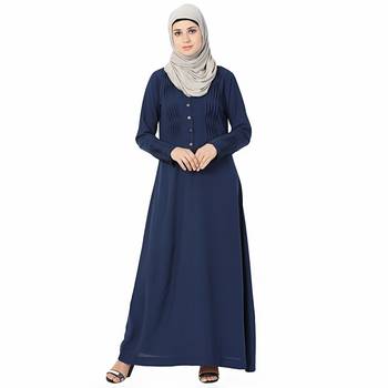 Blue plain polyester stitched islamic abaya 3