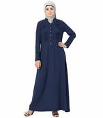 Blue plain polyester stitched islamic abaya