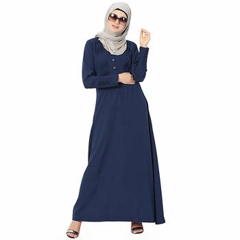 Blue plain polyester stitched islamic abaya 4