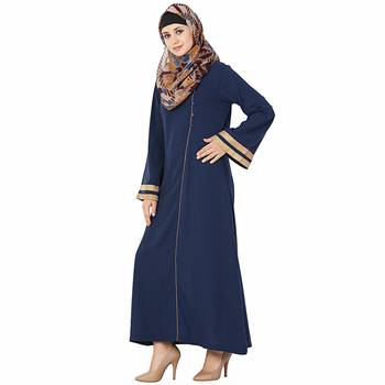Blue plain polyester stitched islamic abaya 1