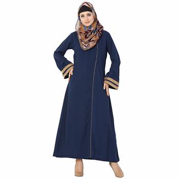Blue plain polyester stitched islamic abaya 2