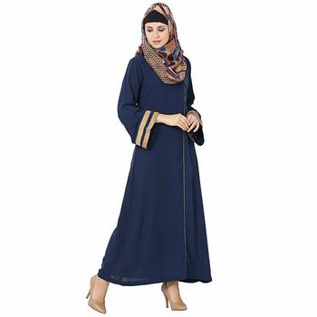 Blue plain polyester stitched islamic abaya 6