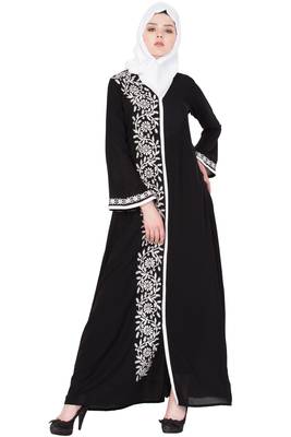 Black And White Nida Embroidered Stitched Islamic Abaya 1