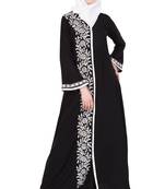Black And White Nida Embroidered Stitched Islamic Abaya