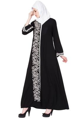 Black And White Nida Embroidered Stitched Islamic Abaya 2