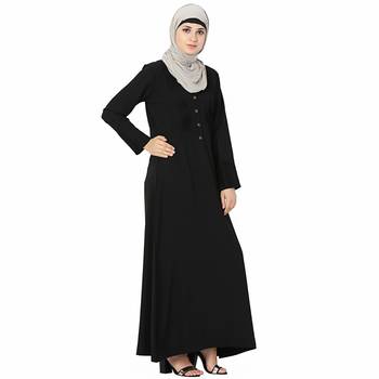Black plain polyester stitched islamic abaya 2