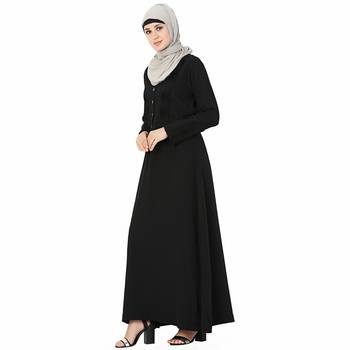 Black plain polyester stitched islamic abaya 3