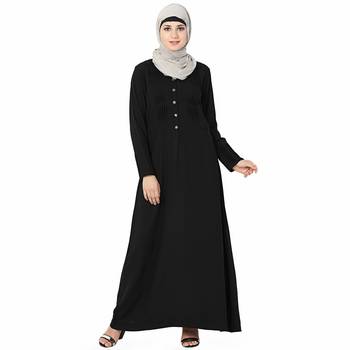 Black plain polyester stitched islamic abaya 1
