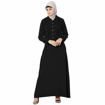 Black plain polyester stitched islamic abaya 4