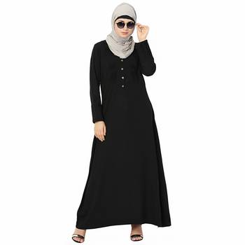 Black plain polyester stitched islamic abaya 5