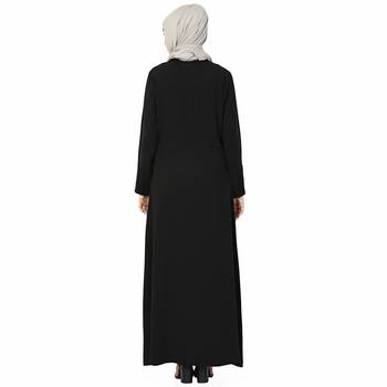 Black plain polyester stitched islamic abaya 6