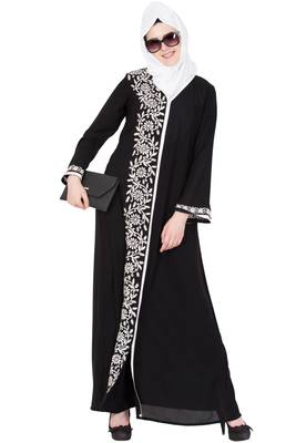Black And White Nida Embroidered Stitched Islamic Abaya 6