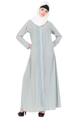 Grey Nida Embroidered Stitched Islamic Abaya 1