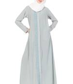 Grey Nida Embroidered Stitched Islamic Abaya